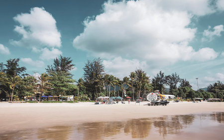 Kathu District Phuket Island Province Thailand 04. March 2026 Patong Kamala Beach bay with tourists...