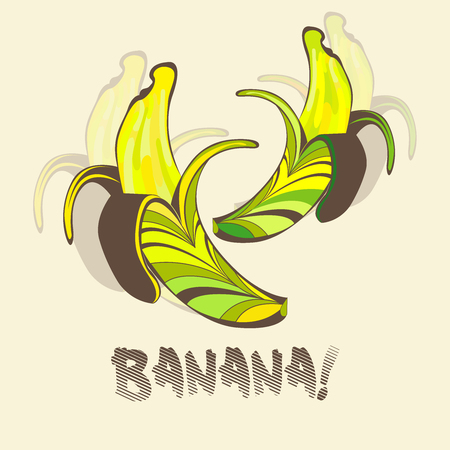 Vector illustration of half peeled banana. Banana in a retro style. EPS 10のイラスト素材
