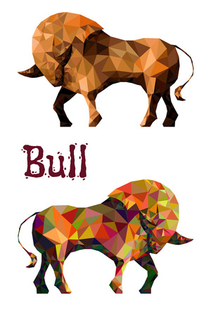 Stylized bull isolated on a white background. Made in low poly triangular style.のイラスト素材