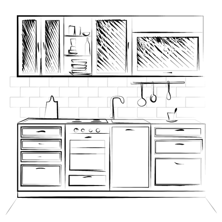 Sketch line cuisine. Plan kitchen. illustrationのイラスト素材
