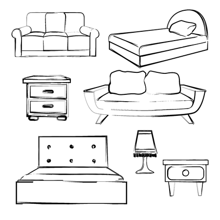 Sofa bed, bedside table, a lamp isolated on white background.のイラスト素材