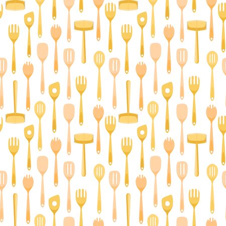 Wooden kitchen utensils. Seamless pattern for your design.のイラスト素材