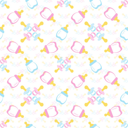 Baby bottle and Baby's dummy. Comforter seamless pattern background. Kids seamless pattern.のイラスト素材