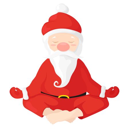 Santa Claus sits in a lotus position. Santa Claus is engaged in yoga. illustration in cartoon style. Santa isolated on white background.のイラスト素材