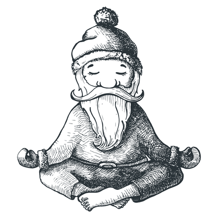 Santa Claus sits in a lotus position, engaged in yoga.のイラスト素材