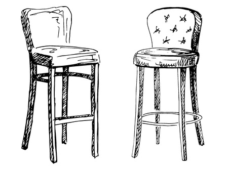 Two bar chair isolated on white background. Vector illustration in a sketch styleのイラスト素材