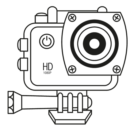 Sport camera, action camera isolated on white background. Vector illustration in line style.のイラスト素材