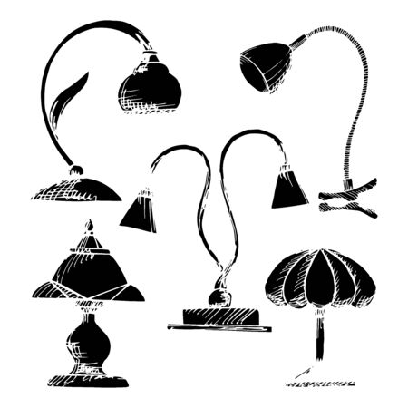 Set lamps isolated on white background. Vector illustration in a sketch style.のイラスト素材