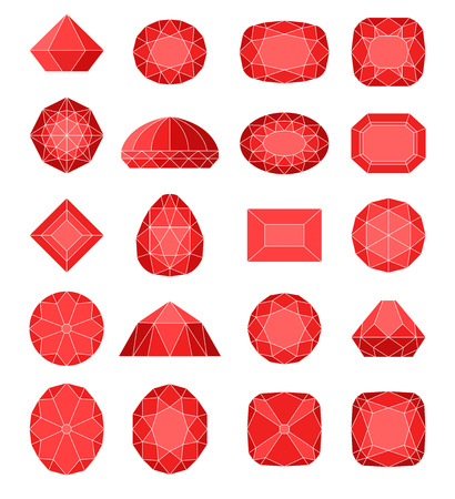 Diamond symbols. Red gems isolated on white background. Vector illustration.のイラスト素材