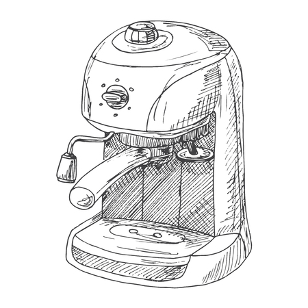 Coffee machine isolated on white background. Vector illustration of a sketch style.のイラスト素材