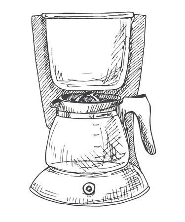 Coffee machine isolated on white background. Vector illustration of a sketch style.のイラスト素材