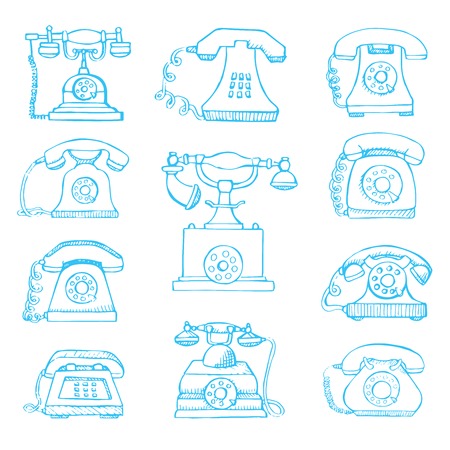 Sketch of set retro phone isolated on white background. Vector illustration.のイラスト素材