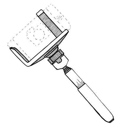 Set for selfie. Phone, monopod.Vector illustration in a sketch style.のイラスト素材