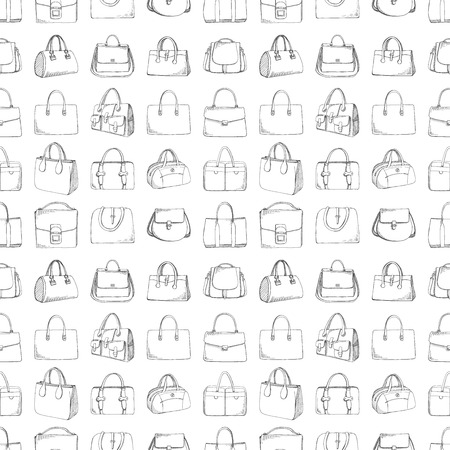 Seamless pattern with different bags in a sketch style. Vector illustration.のイラスト素材
