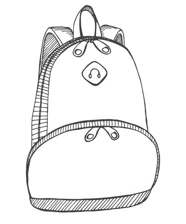 Sketch of a rucksack. Backpack isolated on white background. Vector illustration of a sketch style.のイラスト素材