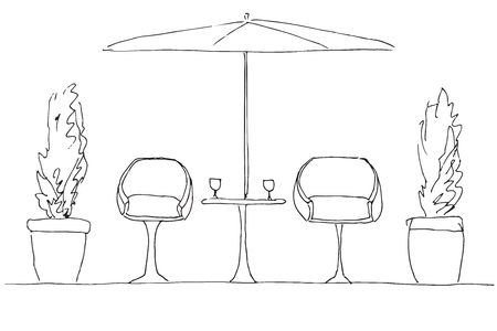 Two armchairs and a table illustration.のイラスト素材