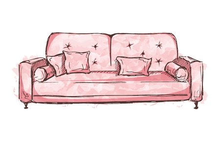 Sofa isolated on white background. Vector illustration in a sketch style.のイラスト素材