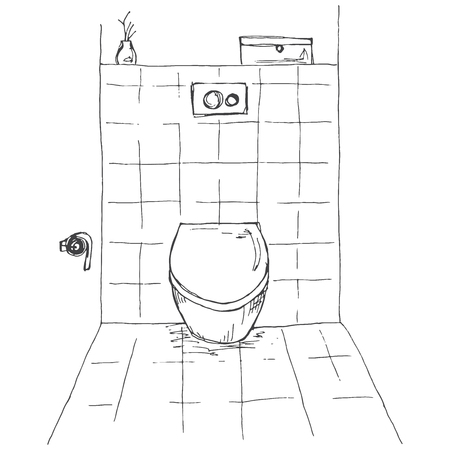 Hand drawn sketch. Linear sketch of an interior. Part of the bathroom. Vector illustrationのイラスト素材