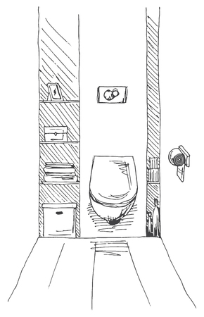 Hand drawn sketch. Linear sketch of an interior. Part of the bathroom. Vector illustrationのイラスト素材