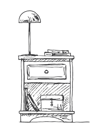 Bedside table with a lamp. Vector illustration in sketch style.のイラスト素材