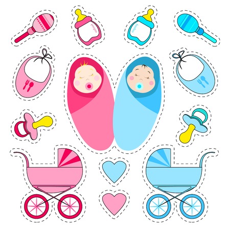 Stickers set for the birth of a child.のイラスト素材