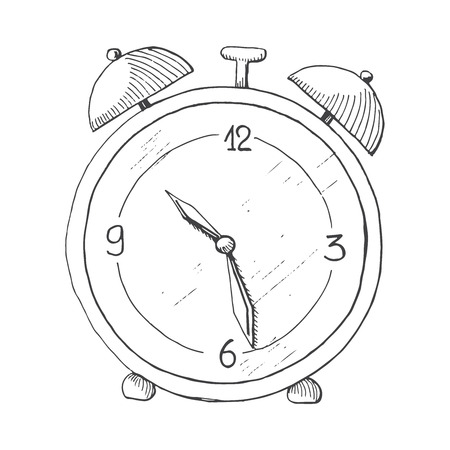 Hand drawn alarm clock isolated vector illustrationのイラスト素材