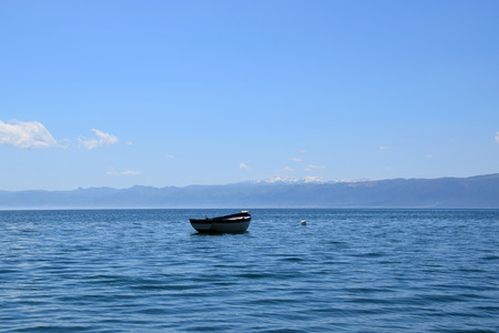 Boat moored in ohrid lake. Ohrid, Macedonia.の写真素材