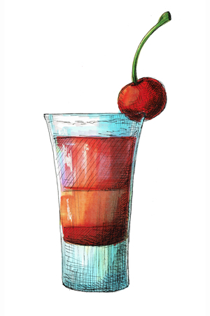 Sketch cocktail isolated on white background. Illustration drawn by markers.の写真素材