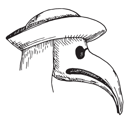 Sketch plague doctor head profile, with bird mask and hat.のイラスト素材