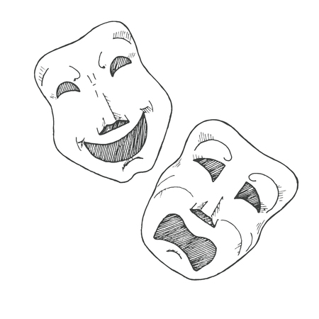 Sketch of theatrical masks. Tragedy and comedy. Vectorのイラスト素材