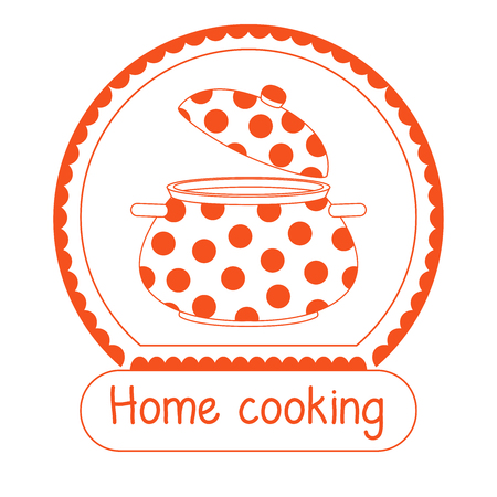 Logo for the restaurant of home cooking. Inscription Home cooking. Vector illustration in a linear style.のイラスト素材