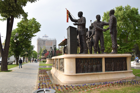 Skopje, Macedonia - May 2017: Socialist Republic of Macedonia monument in "Park Woman - Warrior (Zena Borec Park)". Skopje city center, Macedonia.のeditorial素材