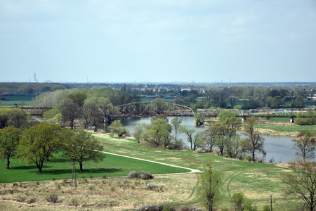 Aerial view on "Grady odrzanskie" - Odra river near Wroclaw city. Nature protection areas "Natura 2000". Dolnoslaskie, Poland.のeditorial素材