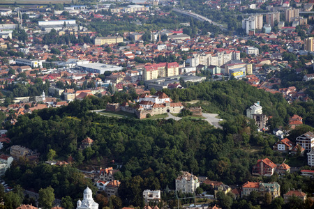Aerial view of the Brasov Old town from Tampa Mount. Brasov, Transylvania, Romania.のeditorial素材