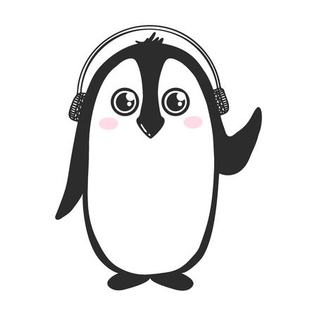 Sketch cute bird. Penguin in a doodle style. Vectorのイラスト素材