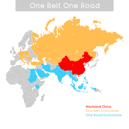 One Belt One Road new Silk Road concept. 21st-century connectivity and cooperation between Eurasian countries. Vector illustration.のイラスト素材