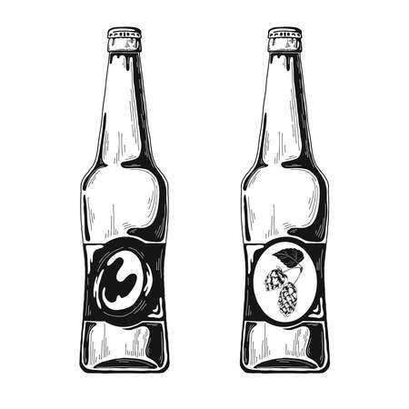 Set of beer bottles. Vector illustration. Sketchのイラスト素材