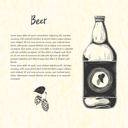 Beer bottle in sketch style. Vector illustration for bar menuのイラスト素材