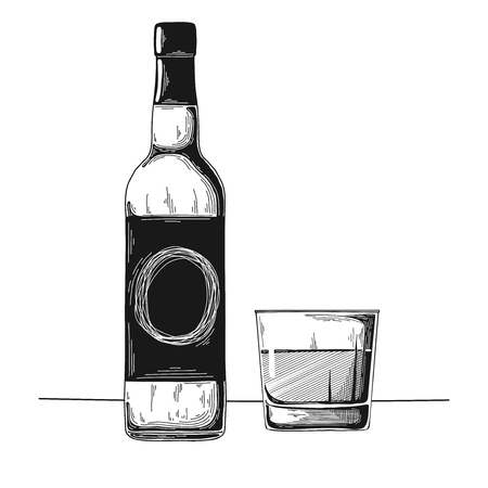 Bottle with alcohol and glass. Vector illustrationのイラスト素材