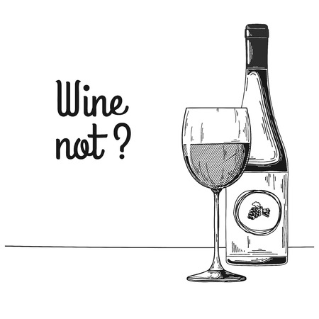 Bottle with wine and wine glass. Text wine not Vector illustration.のイラスト素材
