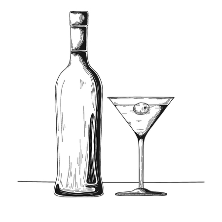 Bottle with alcohol and glass. Vector illustrationのイラスト素材