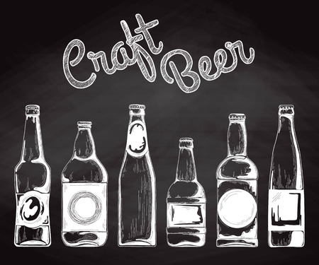Set of beer bottles. Vector illustration. Sketchのイラスト素材