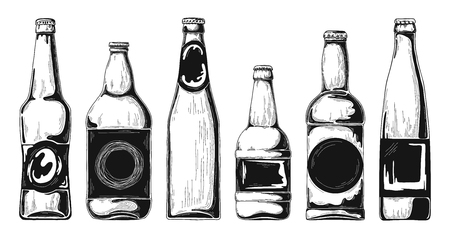 Set of beer bottles. Vector illustration. Sketchのイラスト素材