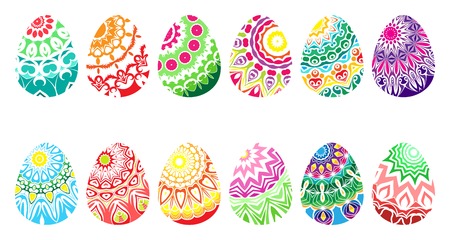 Set of different colored easter eggs. Vector illustrationのイラスト素材
