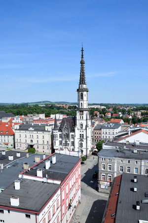 Poland, Zabkowice Slaskie - June 2017: Town Hall in Zabkowice Slaskie, Aerial view. Poland.のeditorial素材