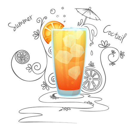 Realistic cocktail on a white background with a doodle, pattern. Vector illustrationのイラスト素材