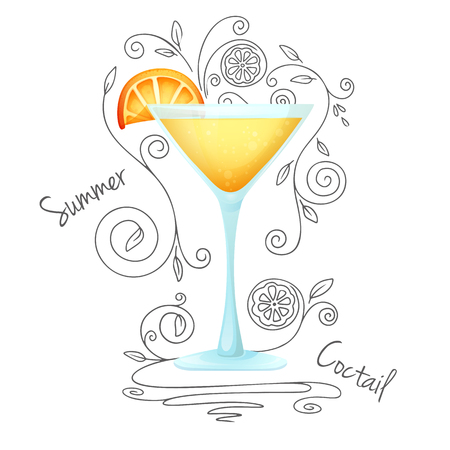 Realistic cocktail on a white background with a doodle, pattern. Vector illustrationのイラスト素材
