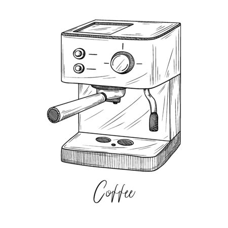 Sketch of coffee maker isolated on white background. Vector illustration in sketch style.のイラスト素材