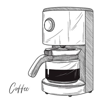 Sketch of coffee maker isolated on white background. Vector illustration in sketch style.のイラスト素材
