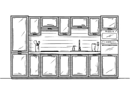 Hand drawn kitchen furniture. Vector illustration in sketch style.のイラスト素材